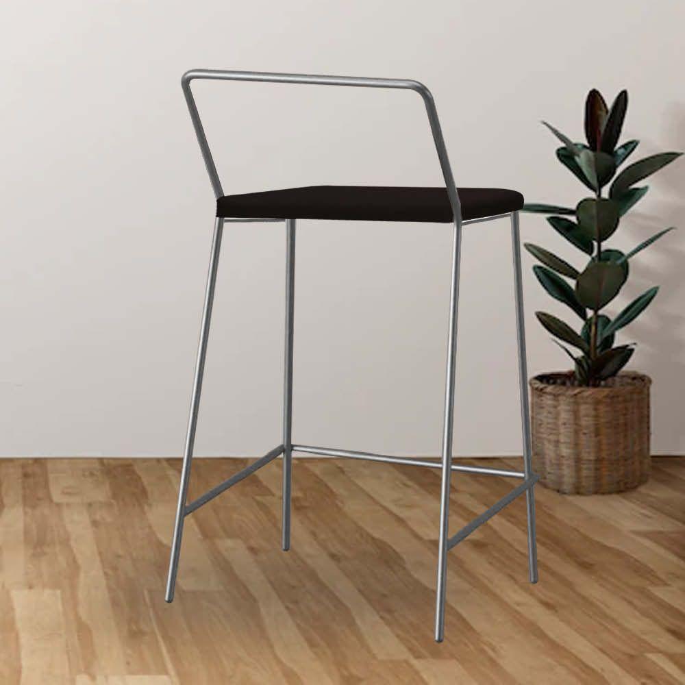 Miniatura Banqueta Alta Com Encosto Mili Industrial Cozinha Bistrô Ferro Prata Corino Marrom