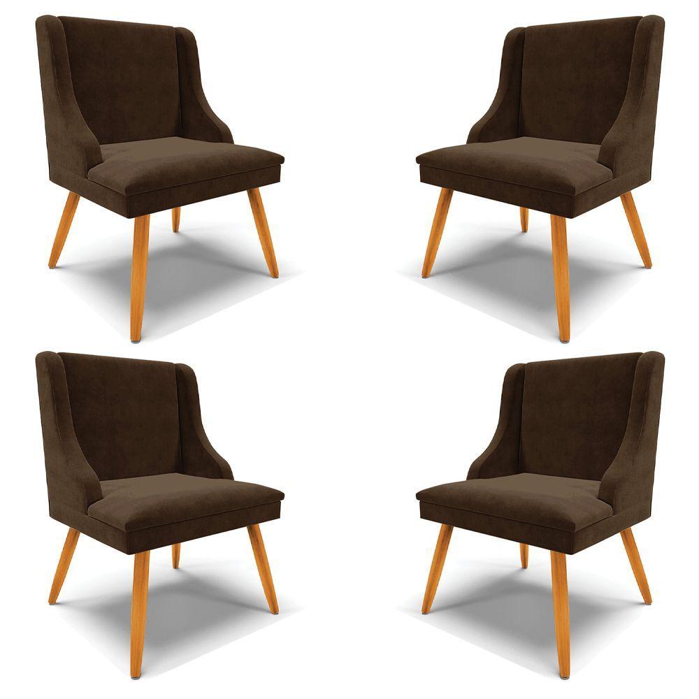 Miniatura Kit 4 Cadeiras Decorativas Sala De Jantar Pés Palito De Madeira Firenze Suede Marrom/natural G19