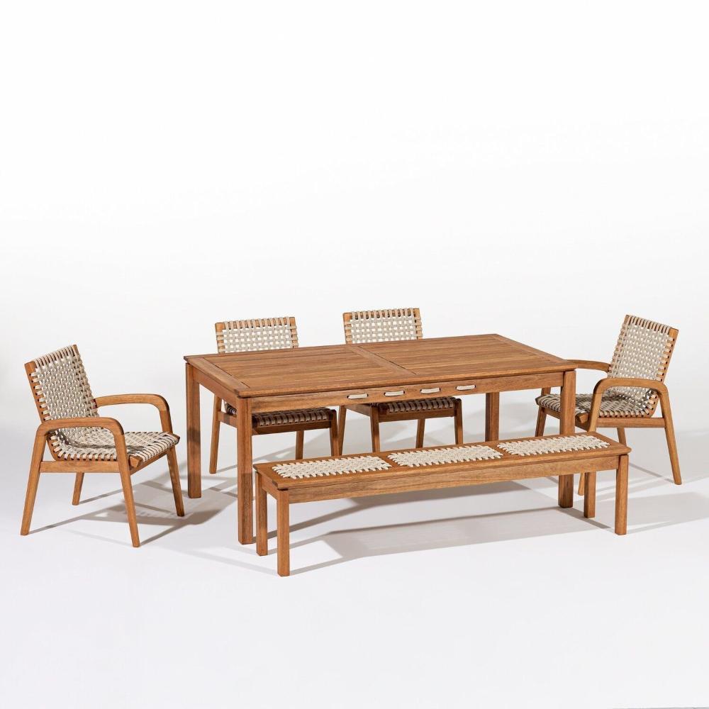 Miniatura Conjunto 1 Banco 4 Cadeiras e 1 Mesa 180cm Traço Stain Jatobá/Corda Areia