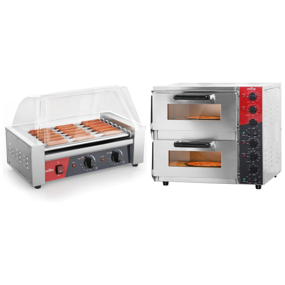Miniatura Forno Elétrico de Pizza de Bancada de 8kg com Máquina de 7 Rolos de Hot Dog e Duplo Deck Comercial,Crosson.