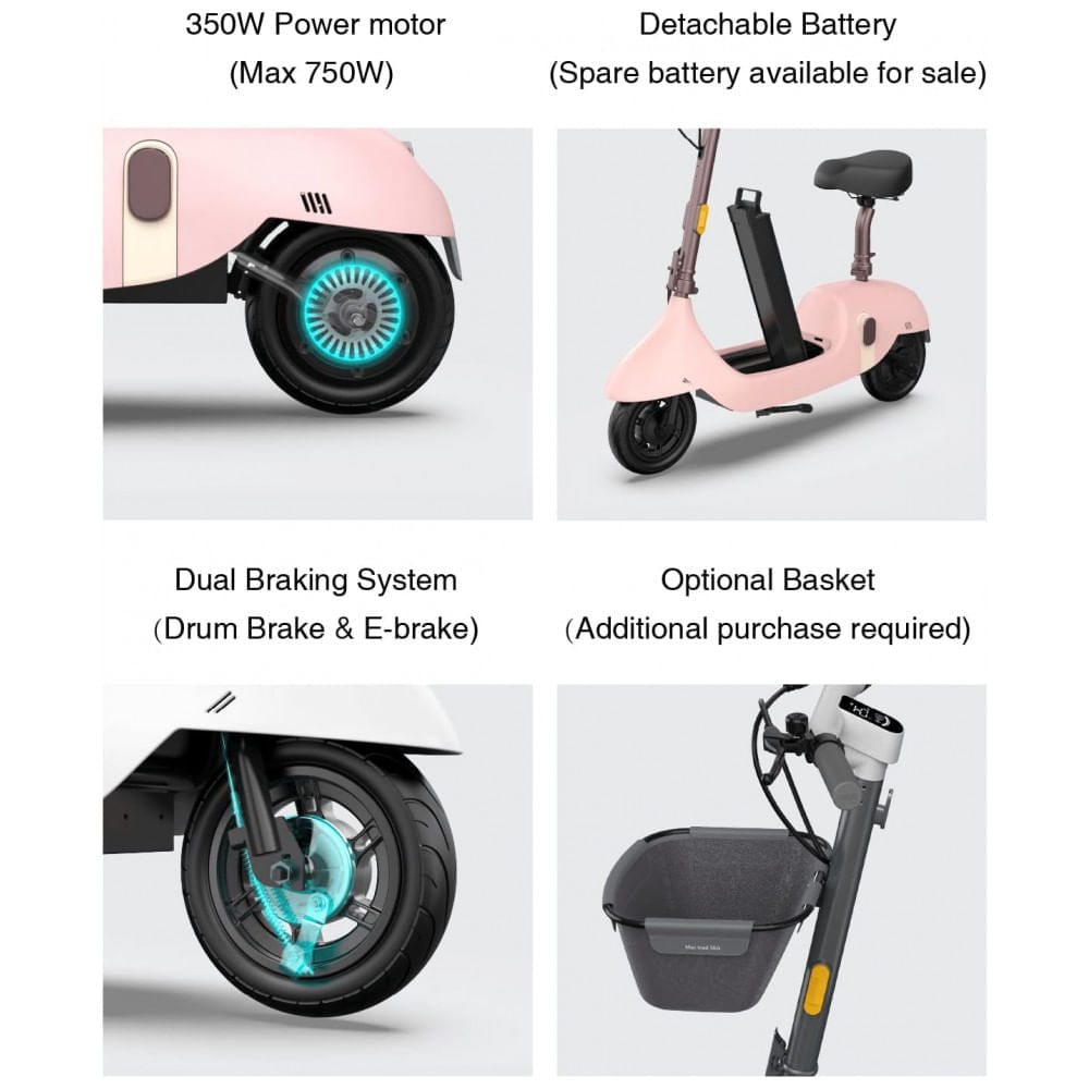 Miniatura Patinete Elétrico com Assento para Adolescentes e Adultos, Alcance 45km e Peso 100kg, OKAI ES50B, Rosa