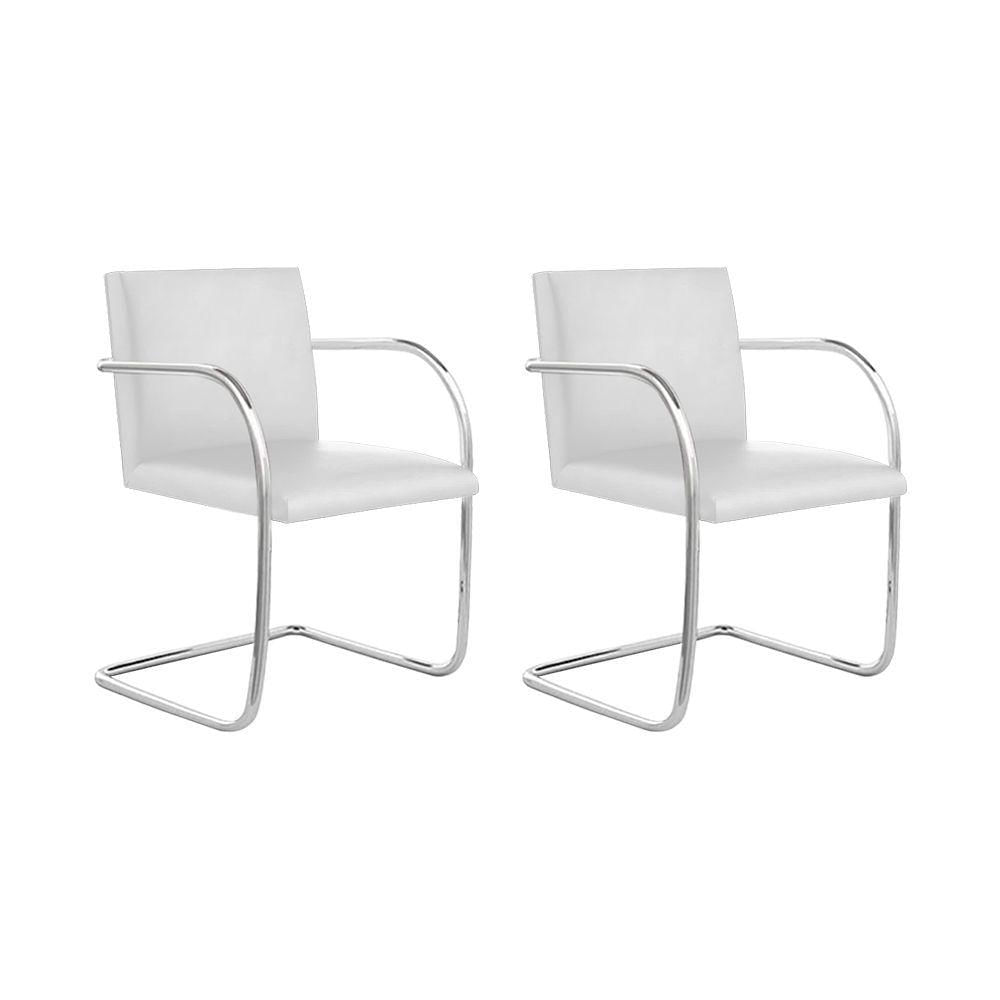 Miniatura Kit 2 Cadeiras Brno Para Escritório Couro Sintético Branco Tubular Cromada Cor Branco