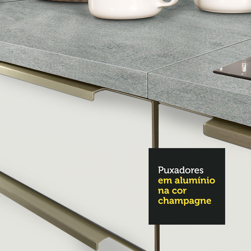 Kit com 2 Balcões de Cozinha Madesa Lux 4 Portas 3 Gavetas (Sem Tampo e Pia) Branco/Branco Veludo Cor:Branco/Branco Veludo