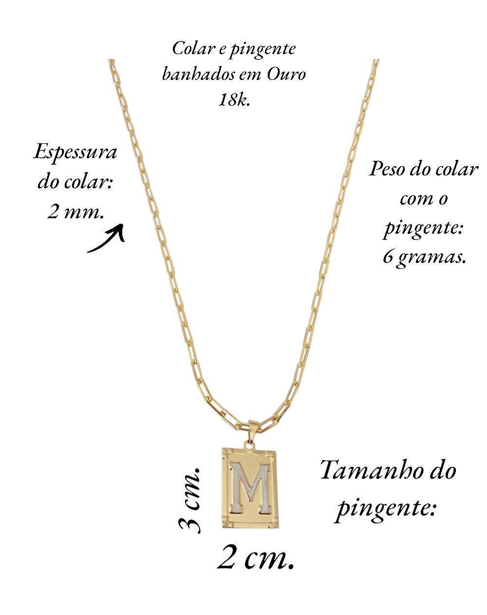 Miniatura Cordão 50Cm Masculino Feminino Pingente Letra M Banhado Ouro