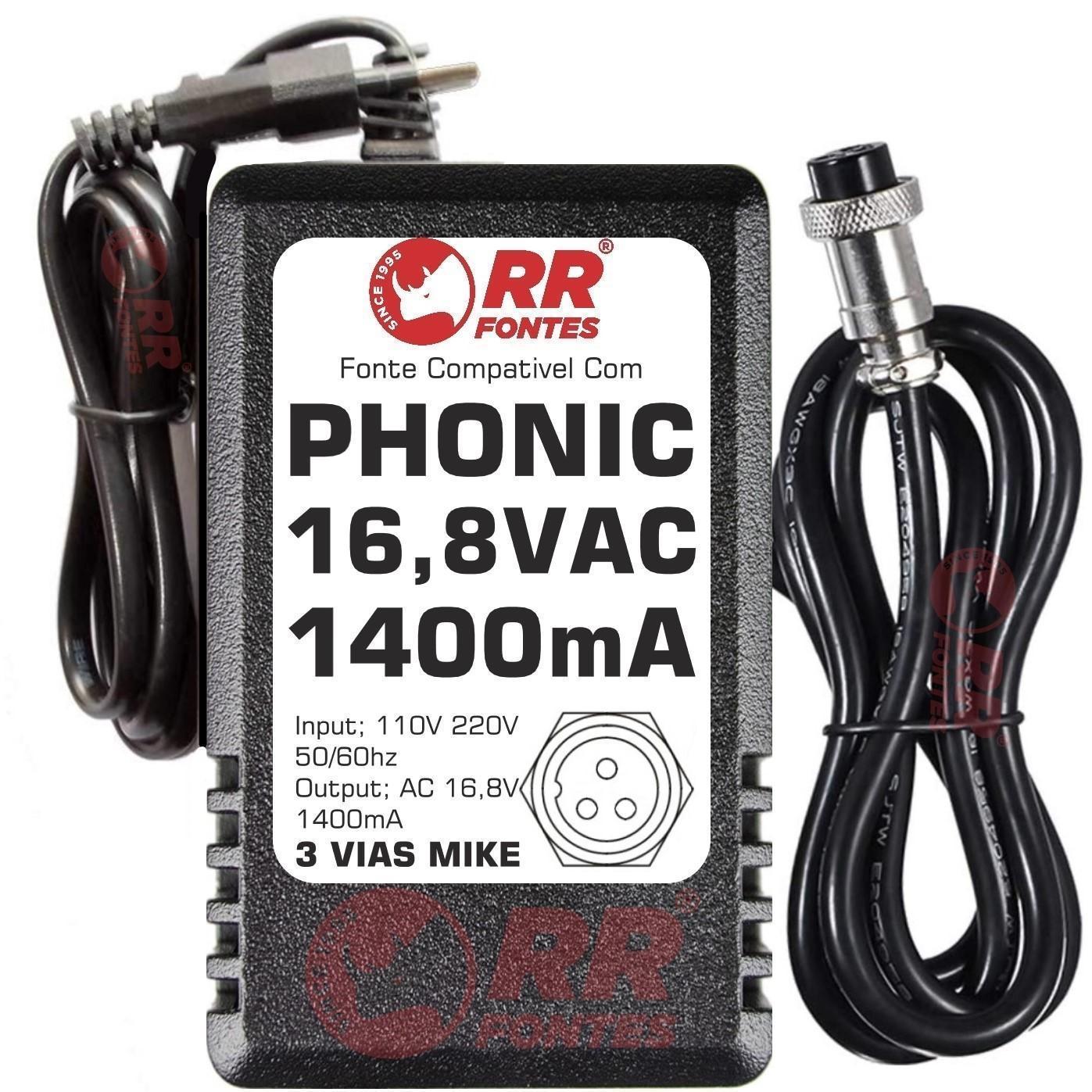 Miniatura Fonte Ac 16,8V 1.4A Para Mesa Mixer Phonic Mr2643 Mr2643X
