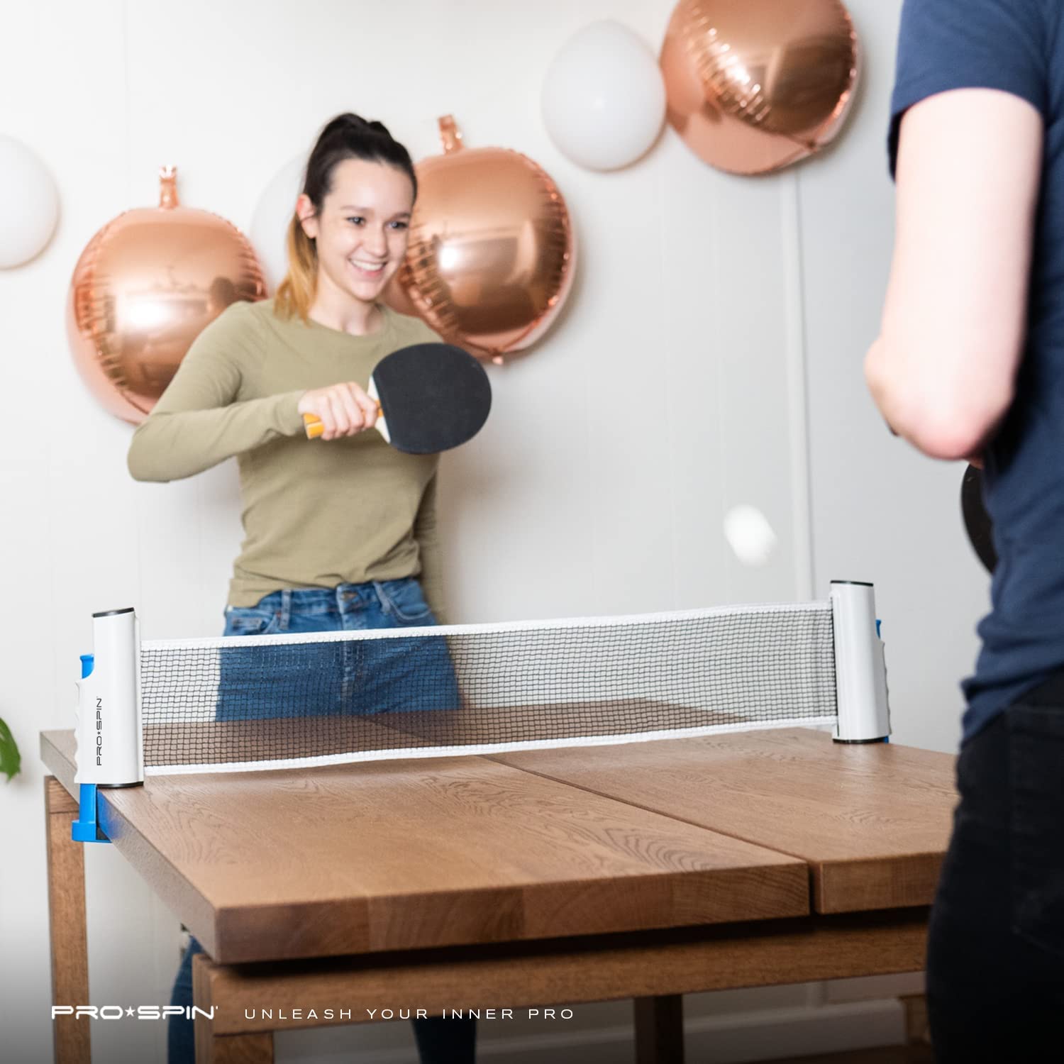 Miniatura PROSPIN Kit de Ping Pong com Mesa Portátil 2 Raquetes 3 Bolas e Estojo Compacto VermelhoPreto