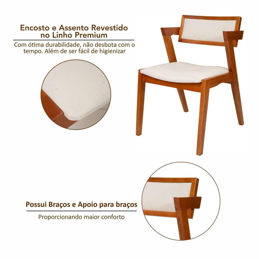 Conjunto Mesa Fortaleza com 6 Cadeiras em Madeira e Estofada Ímola Authentic Espresso Móveis Champagnhe/Off White
