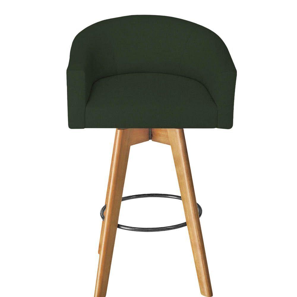 Miniatura Banqueta Tamborete Com Base Giratória De Madeira Sintético Nozes Linho Verde