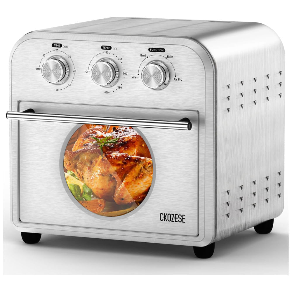 Miniatura Forno de Convecção 4 em 1, 13,2L com Função Air Fryer, Aço Inoxidável e Janela de Visualização, 110V 1250W, CKOZESE, Prata... 110v