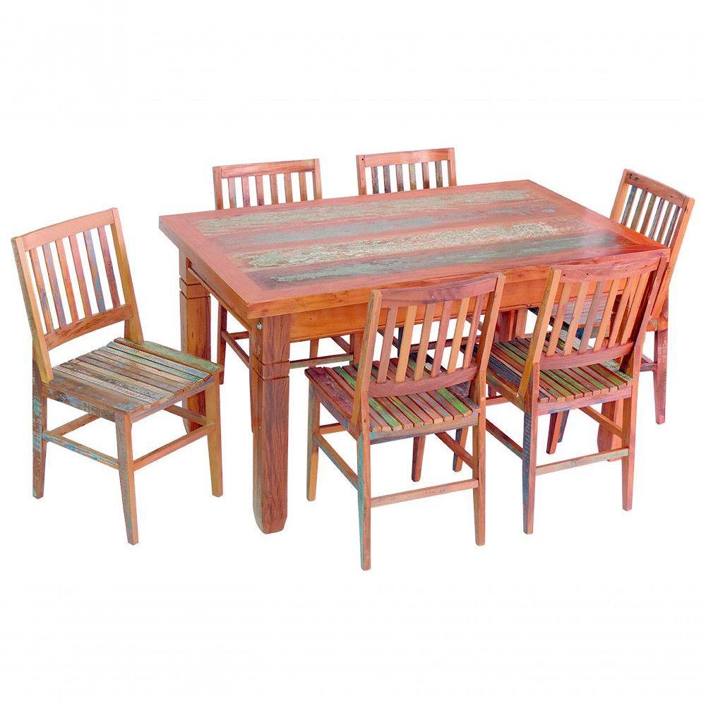 Miniatura Conjunto Mesa De Jantar Em Madeira Maciça 1,5m 6 Cadeiras Conforto