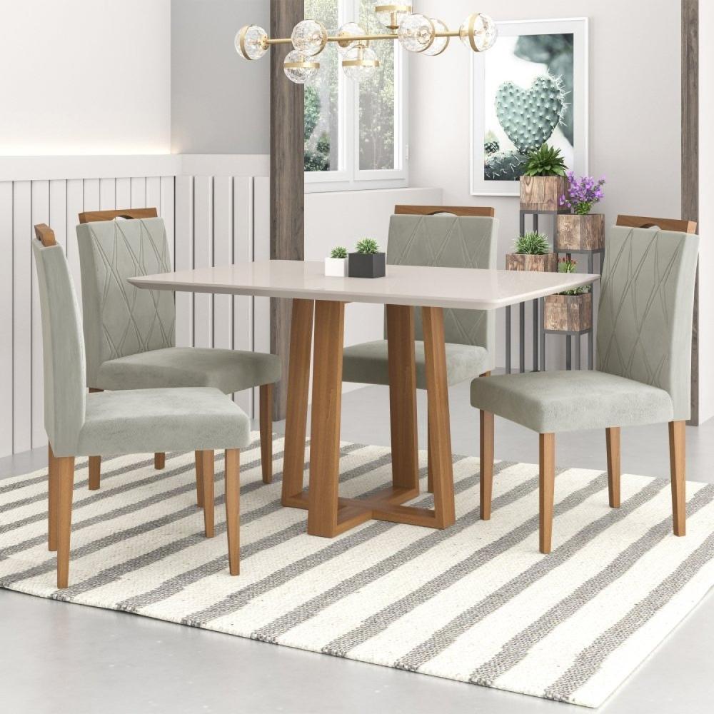 Kit 4 Cadeiras com Puxador 02 Madenova Móveis Bege/Mel