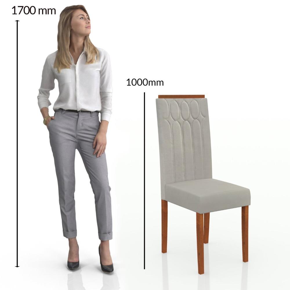 Conjunto Sala de Jantar 6 Lugares Madeira Eucalipto Ametista Móveis Meneghetti Caramelo/Bege Claro