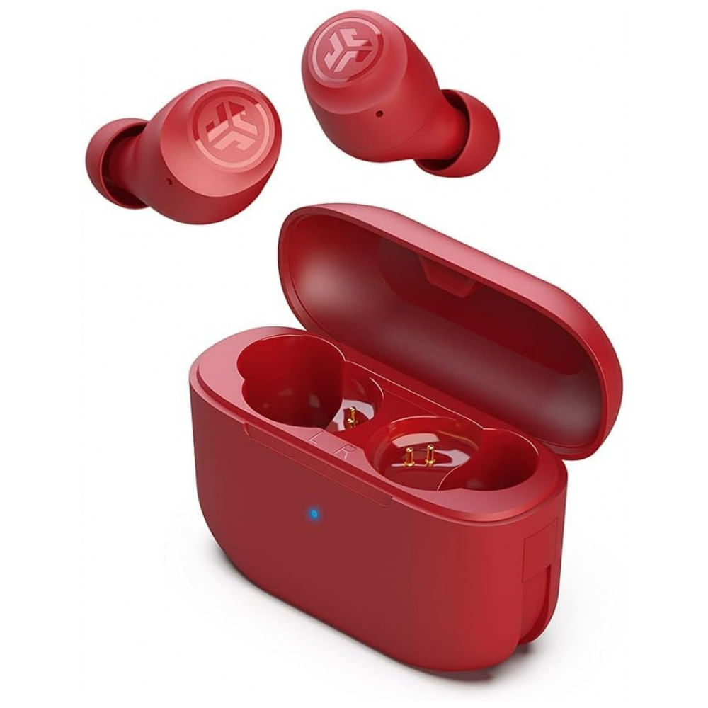 Miniatura Fones de Ouvido Bluetooth com Estojo de Carregamento e Resistência ao Suor IPX4, JLab Go Air Pop, Vermelho