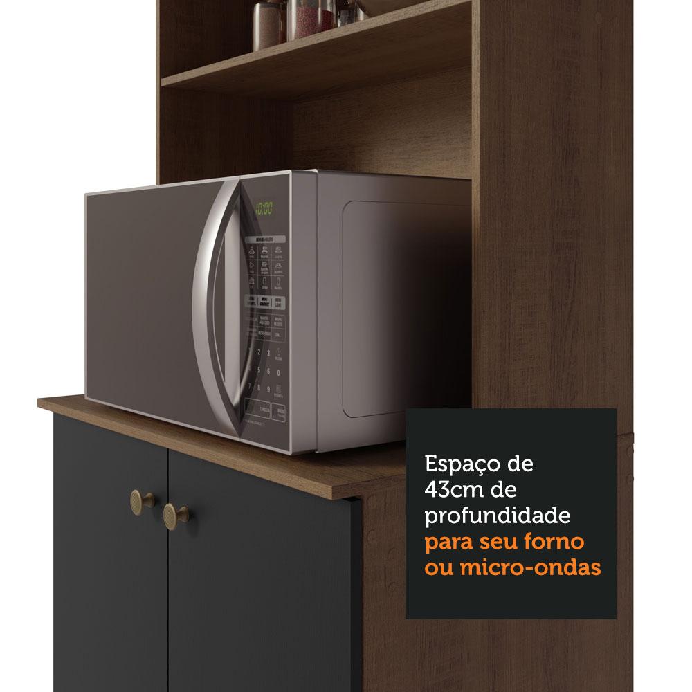 Armário de Cozinha Compacta 235cm Rustic/Preto Gourmet Madesa 01 Rustic/Preto