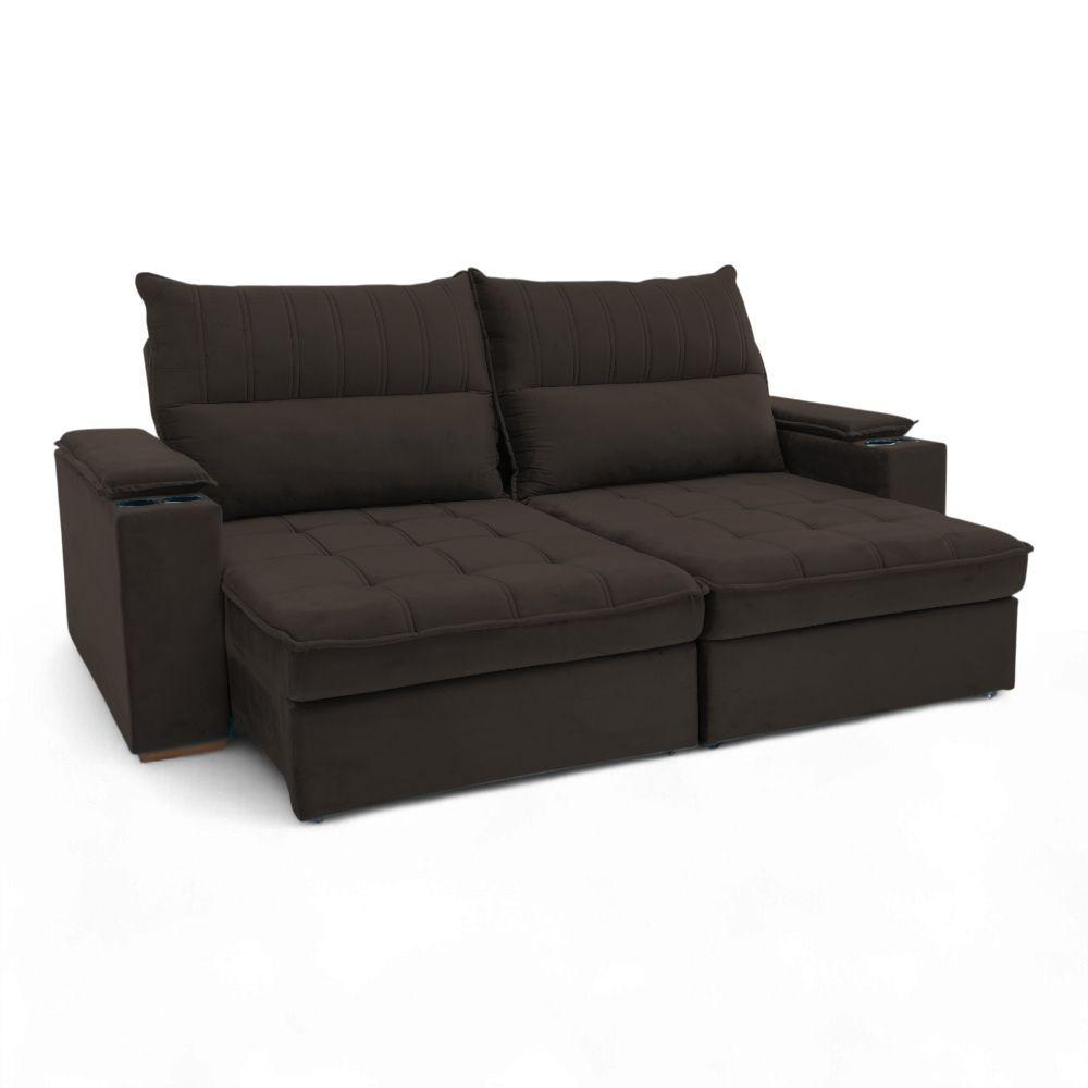 Sofá California 2 Lugares Retrátil e Reclinável 250cm Marrom Veludo Loja Sheep webcontinental-7795633282802