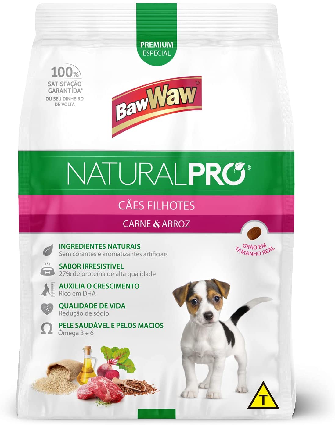 Miniatura Ração Baw Waw Natural Pró Cão Filhote Carne e Arroz 1kg