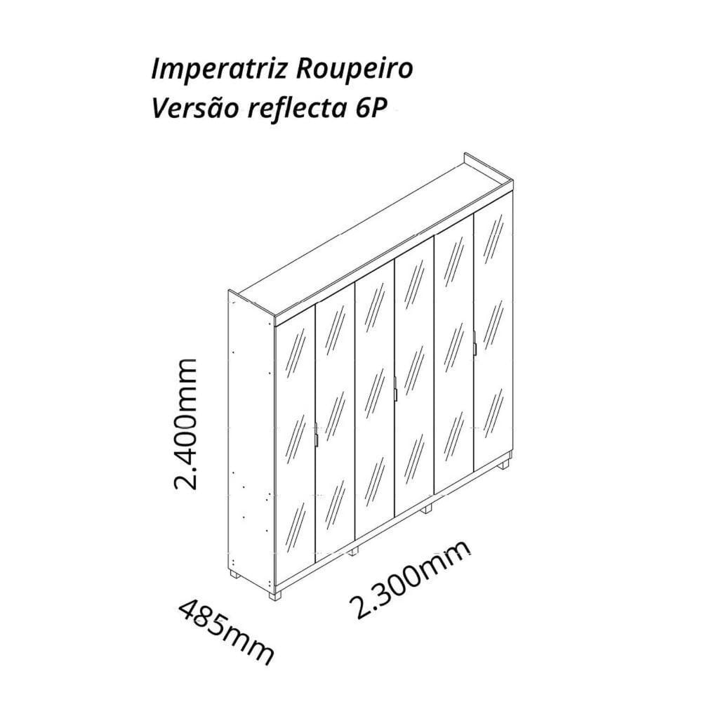 Guarda-Roupa Casal 6 Portas, com 6 Portas Reflecta com Pés com Led Imperatriz 100% MDF Off White