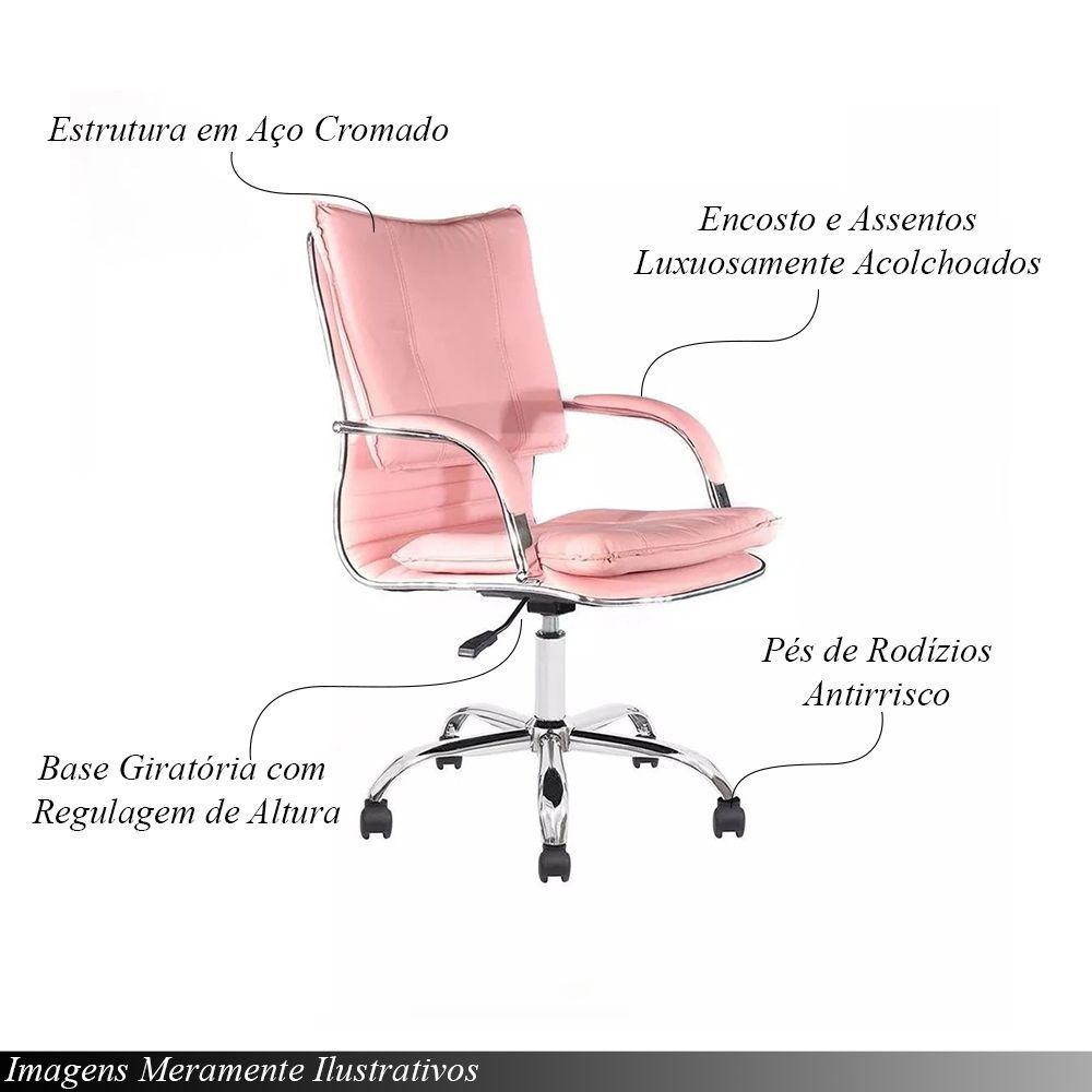 Miniatura Kit 2 Cadeiras De Escritório Diretor Desenho Italiano Steven Em Aço Cromado Base Giratória Rosa Claro G31 - Gran Belo