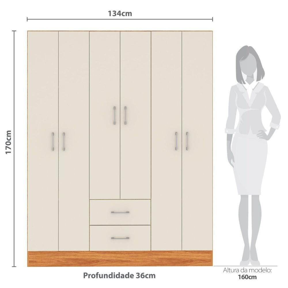 Miniatura Guarda-roupa Jamaica 6 Portas 2 Gavetas Cinamomo/Off White