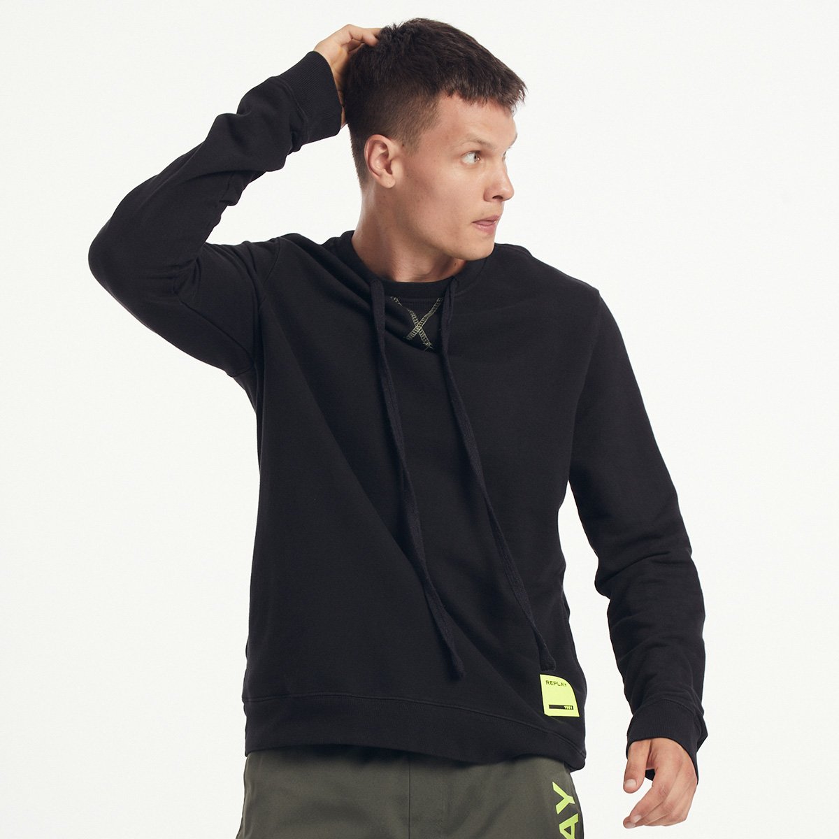 Miniatura Blusa Moletom Replay C/ Cardaço Masculina Preto - GG