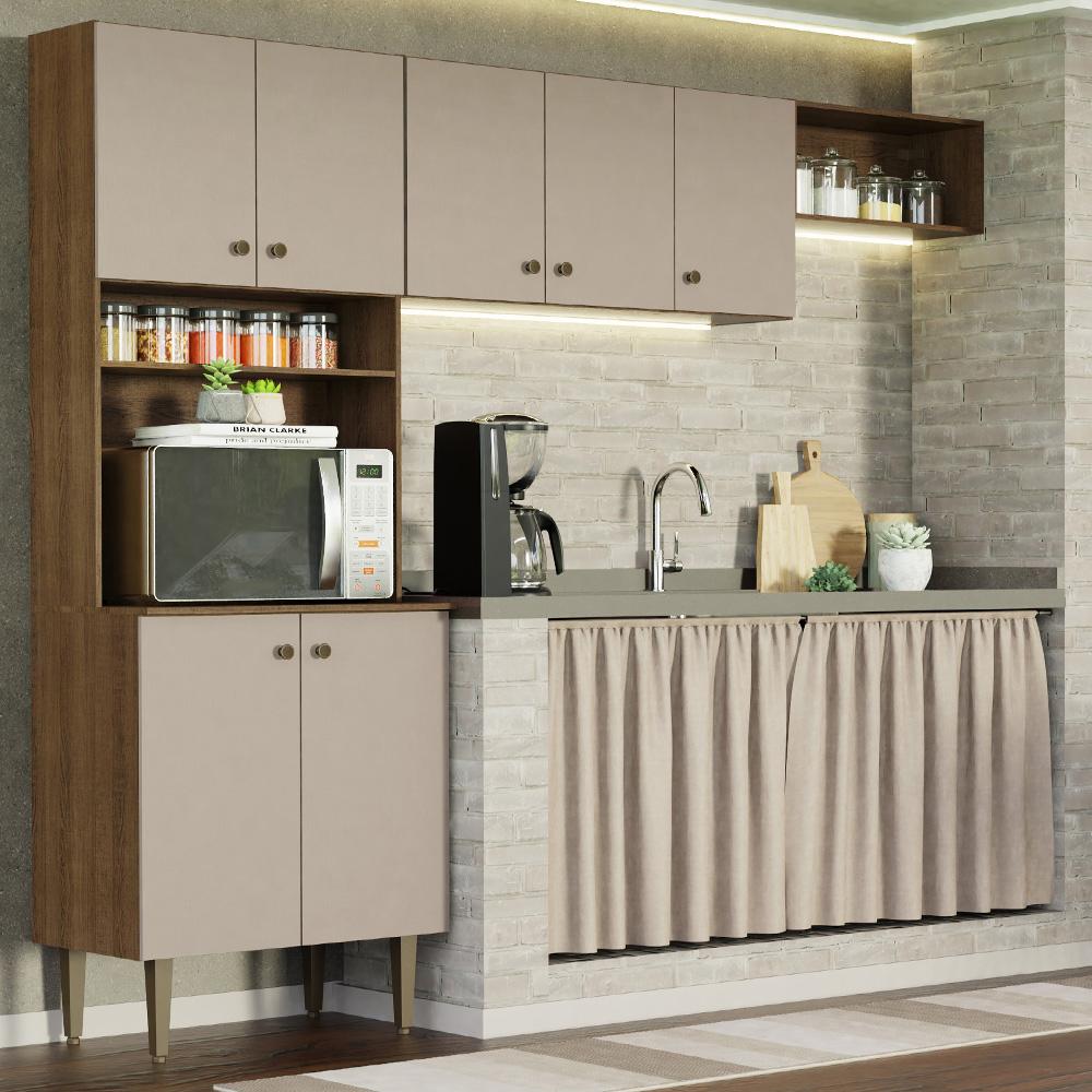 Miniatura Armário de Cozinha Compacta Quiosque 235cm Rustic/Crema Gourmet Madesa 01 Rustic/Crema