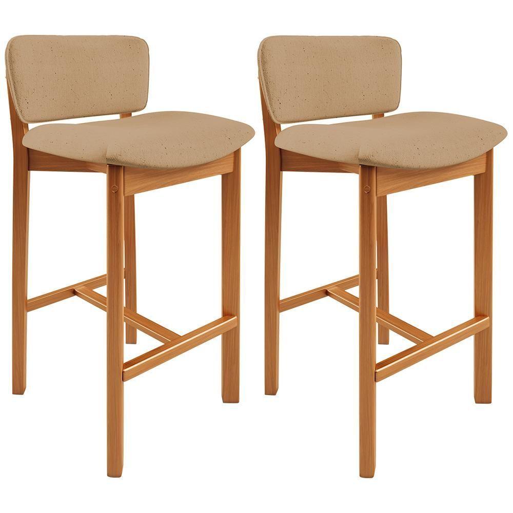 Miniatura Kit 02 Banquetas Alta Para Cozinha Sala De Jantar Bar Dara L02 Linho Bege Escuro - Lyam Decor