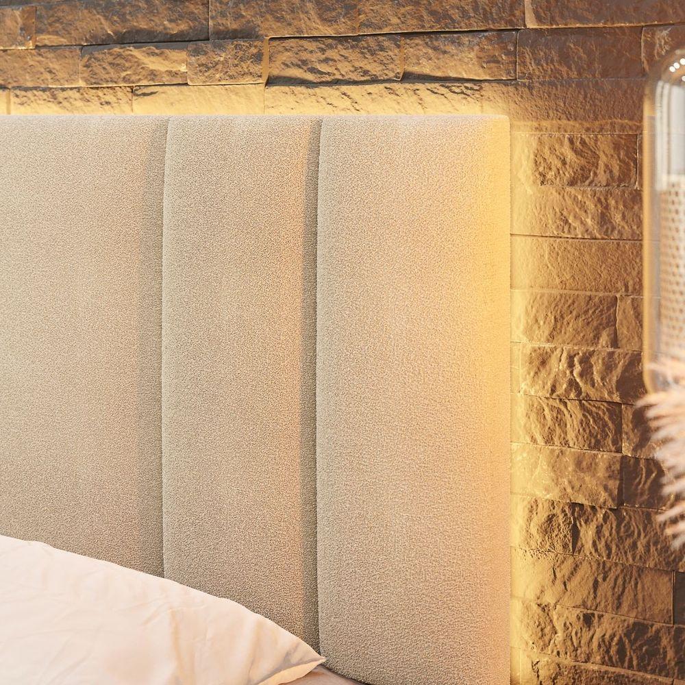 Miniatura Cabeceira Estofada Iluminação Led Cama Casal King Size 200 Cm Cor:buclé Bege