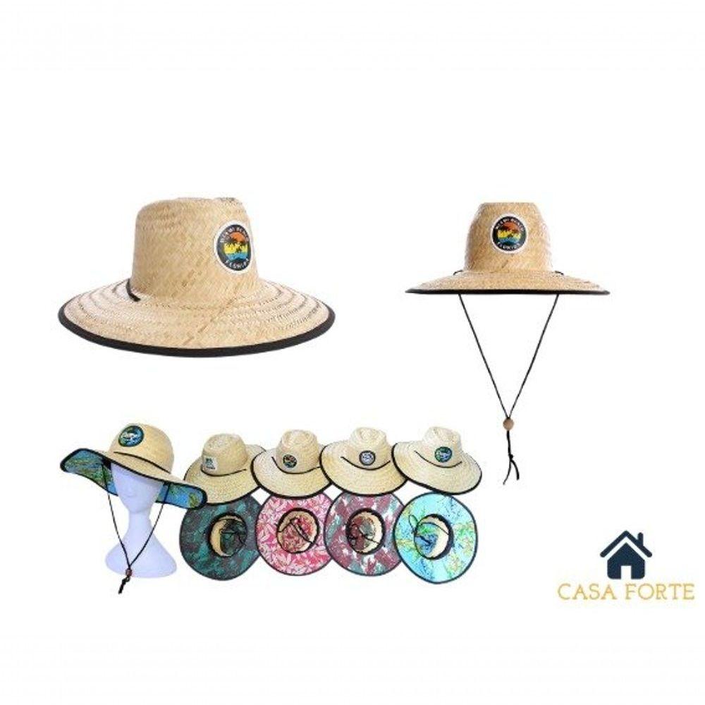 Miniatura Chapéu De Palha Forrado Modelo Praia Com Aplique E Cordão - Glx