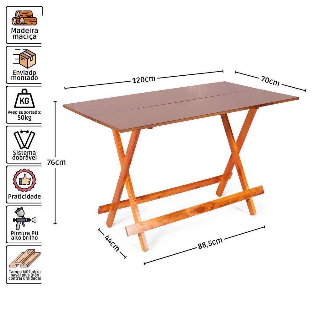 Jogo De Mesa 1,20 X 70 Com 4 Cadeiras Dobráveis De Madeira Cor Mel - M.b Móveis