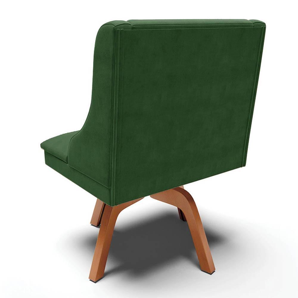 Cadeira Estofada Para Sala De Jantar Base Giratória De Madeira Lia Suede Verde - Ibiza