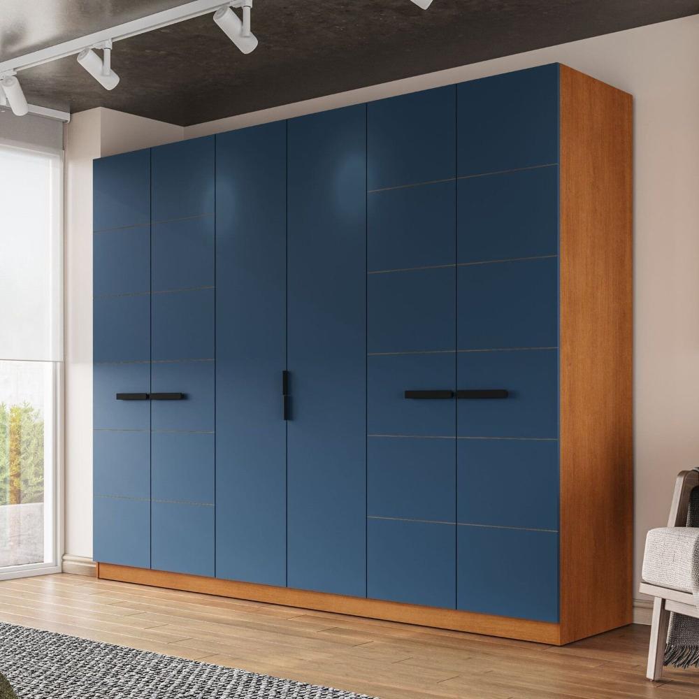 Miniatura Guarda Roupa 6 Portas 4 Gavetas Lisboa Freijó/Azul
