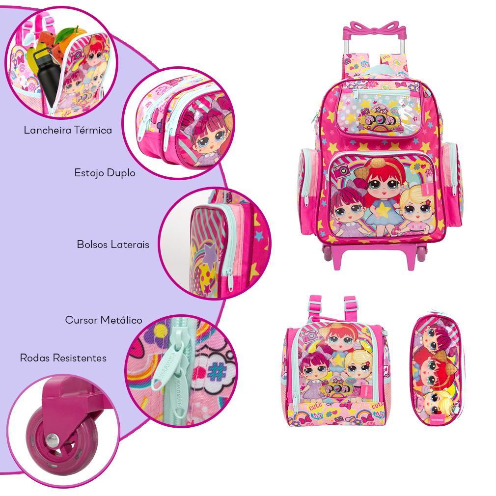 Miniatura Kit Mochila Infantil Escolar Lol Rodinhas Com Lancheira