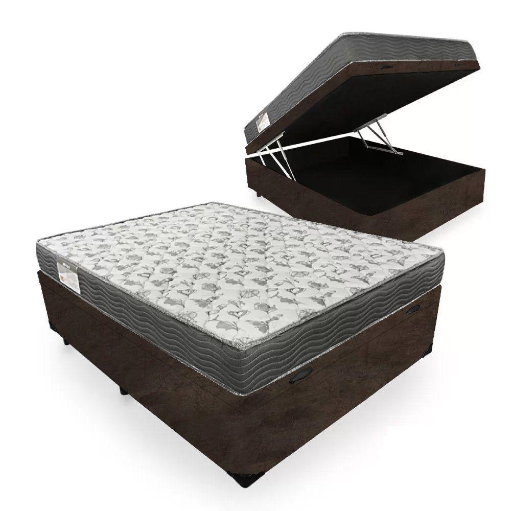 Miniatura Cama Box Baú Casal Suede + Colchão De Molas Ensacadas Sereneprime 138x188x62cm Marrom