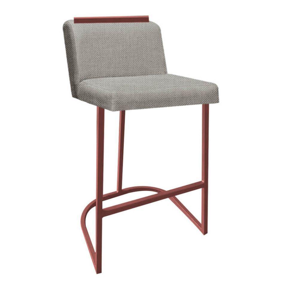 Miniatura Kit 07 Banquetas Com Encosto Nynna Luxo Confort Bistrô Cozinha Ferro Bronze Linho Cru - Amey Decor