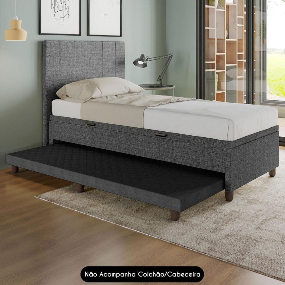 Bicama Box Baú Solteiro 88x188 Cm Samy S05 Linho Preto - Mpozenato