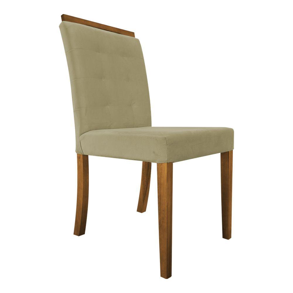 Miniatura Kit 2 Cadeiras De Jantar Vitória Estofado Veludo Bege Base Madeira Maciça Mel