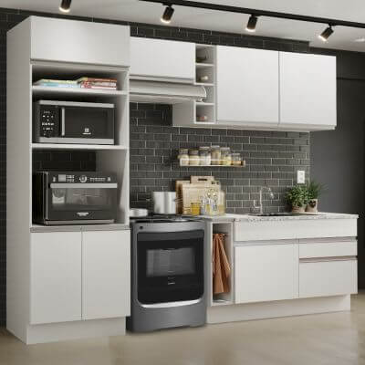 Miniatura Cozinha Completa Madesa Jade com Armário e Balcão (Sem Tampo e Pia) Branco Cor:Branco