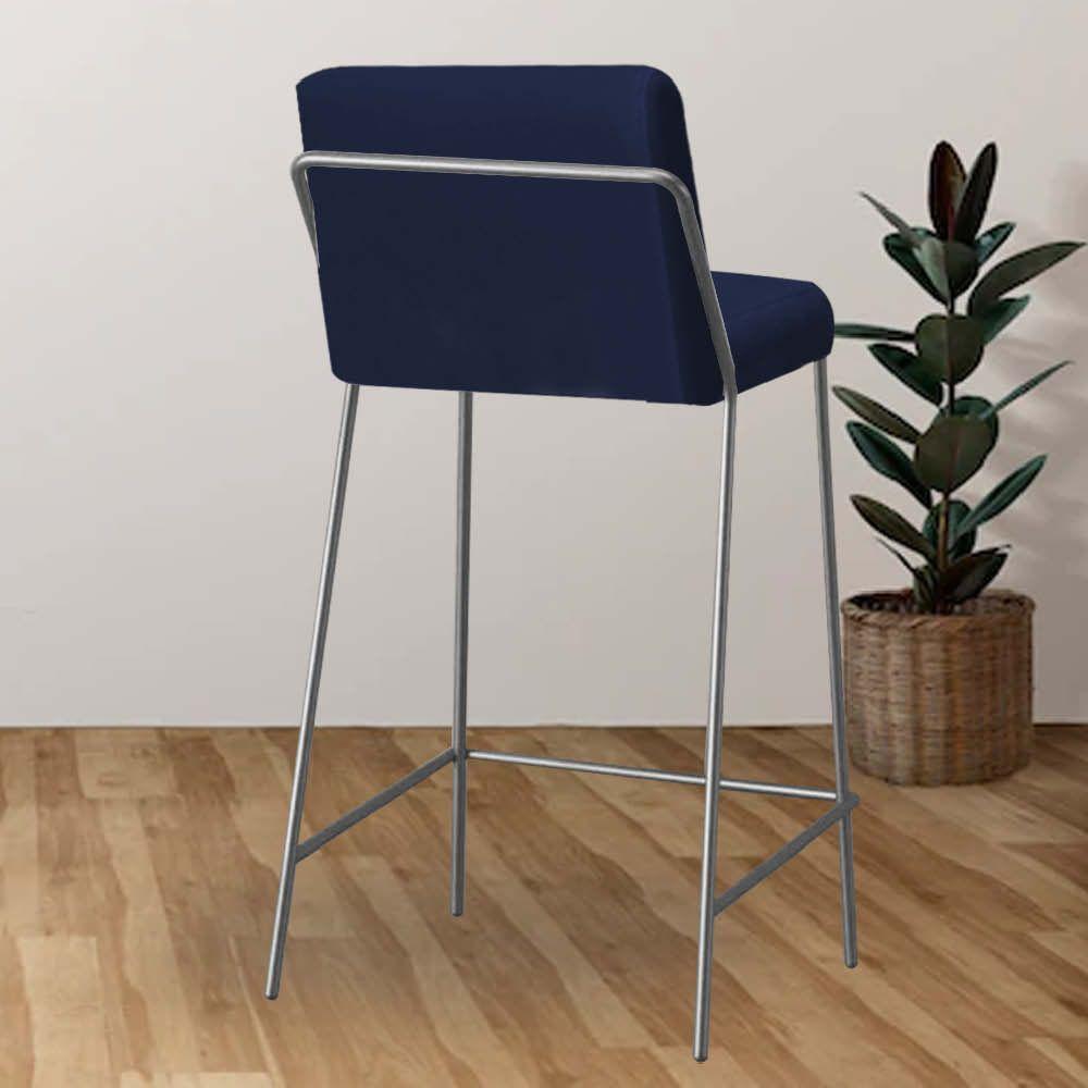 Miniatura Banqueta Alta Com Encosto Drika Industrial Cozinha Bistrô Ferro Cinza Sintético Azul Marinho