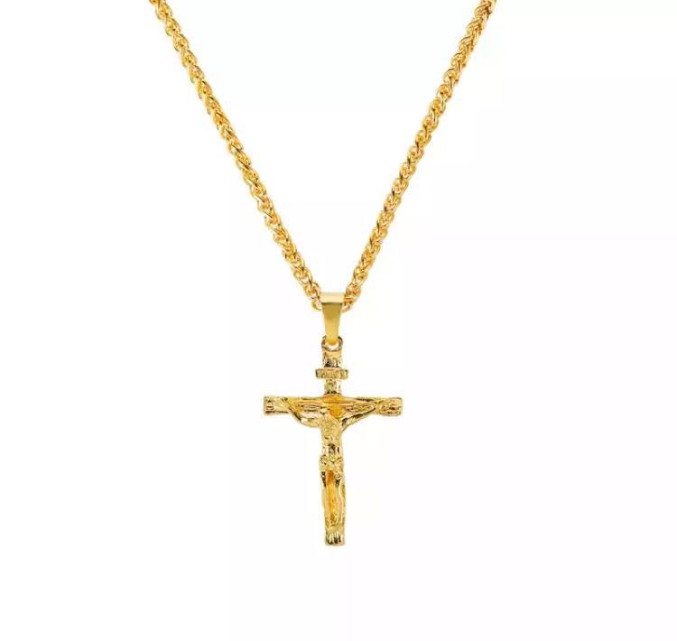 Miniatura Colar Cruz Crucifixo Corrente Pingente Cristo Jesus Dourado