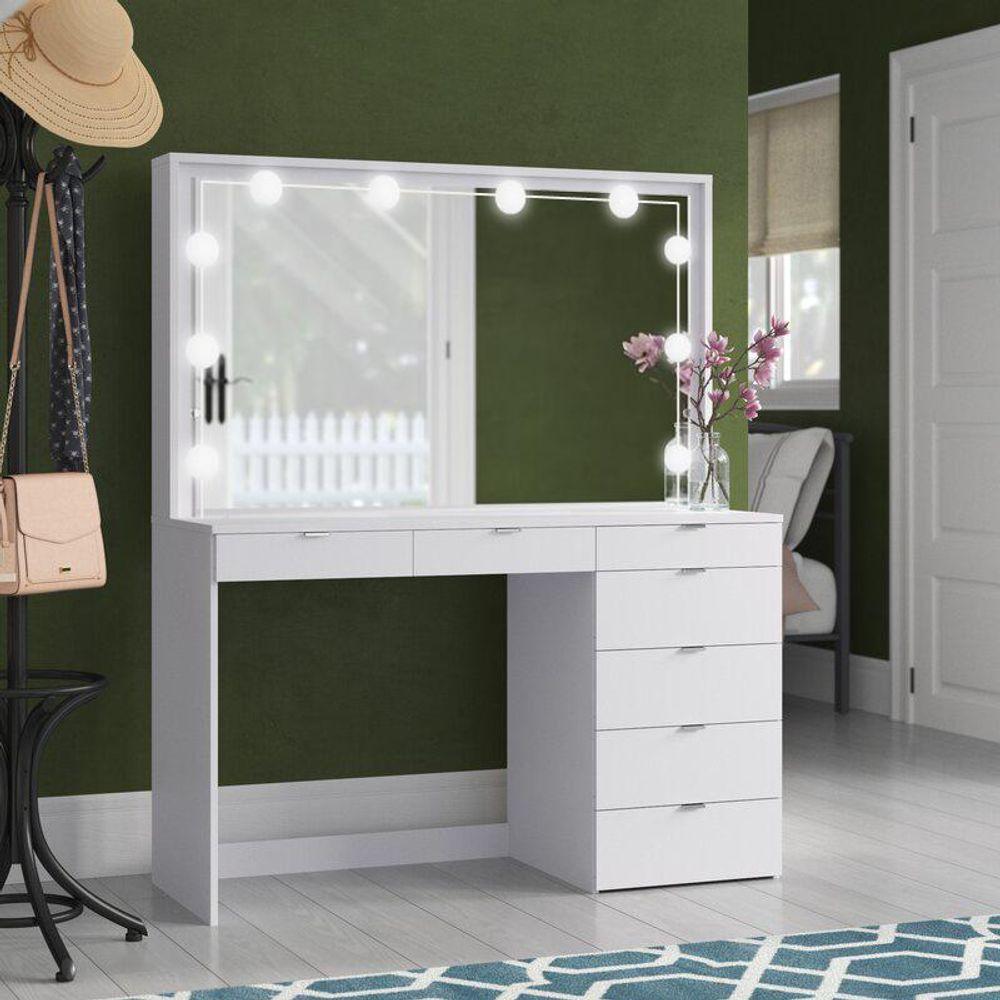 Miniatura Penteadeira Ditália 7 Gavetas Branco Com Kit Luz Camarim