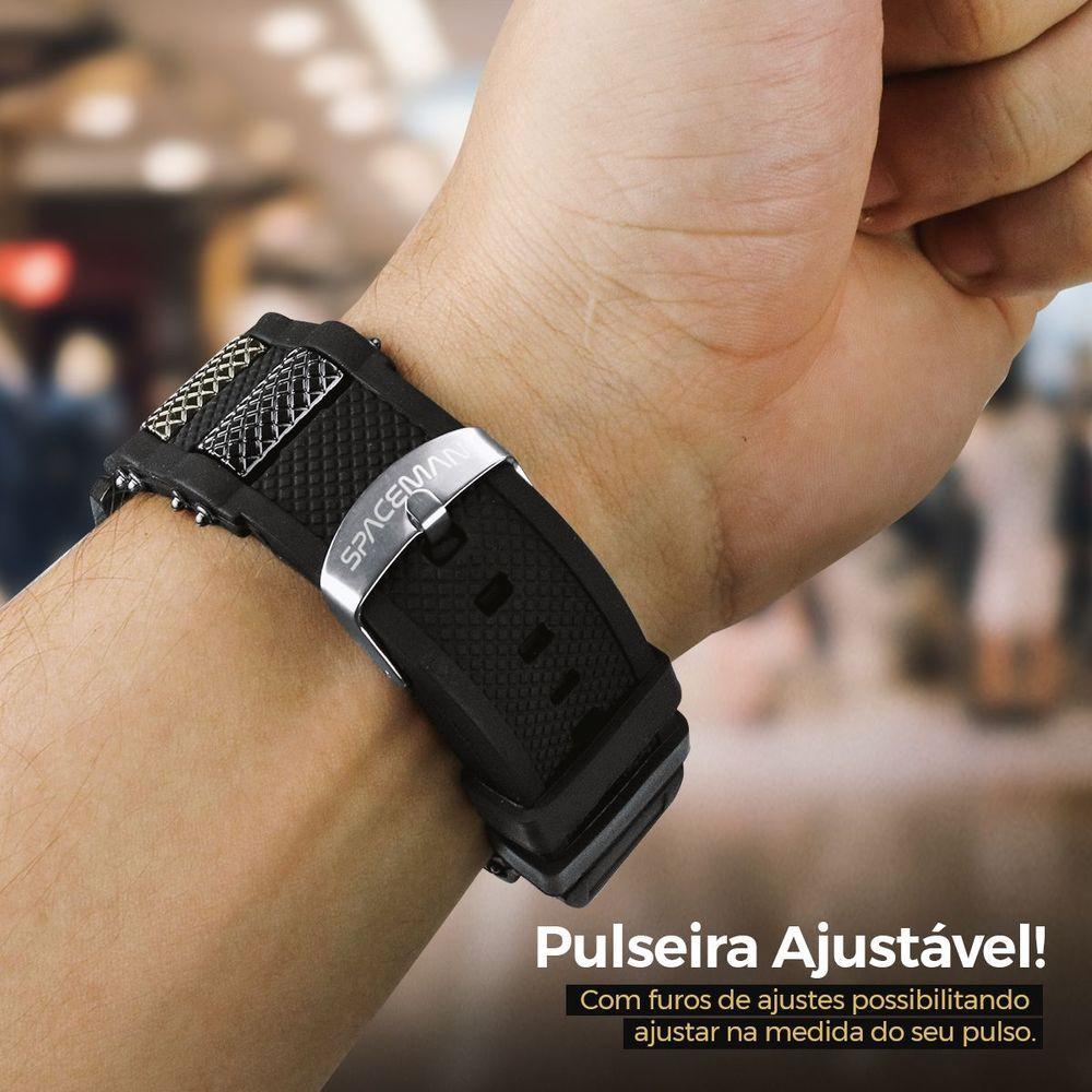 Miniatura Relogio Masculino Aço Preto + Colar Crucifixo Robusto Religioso Oração Pai Nosso Prata Ajustavel