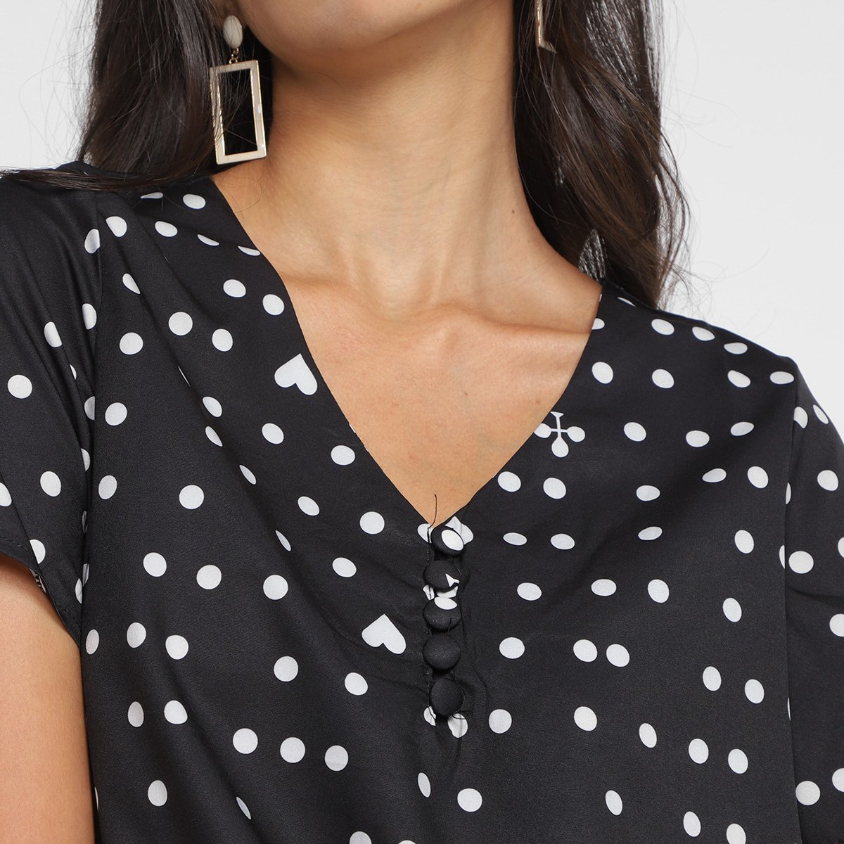 Miniatura Blusa Ayaka Poá Coração Feminina Preto - G