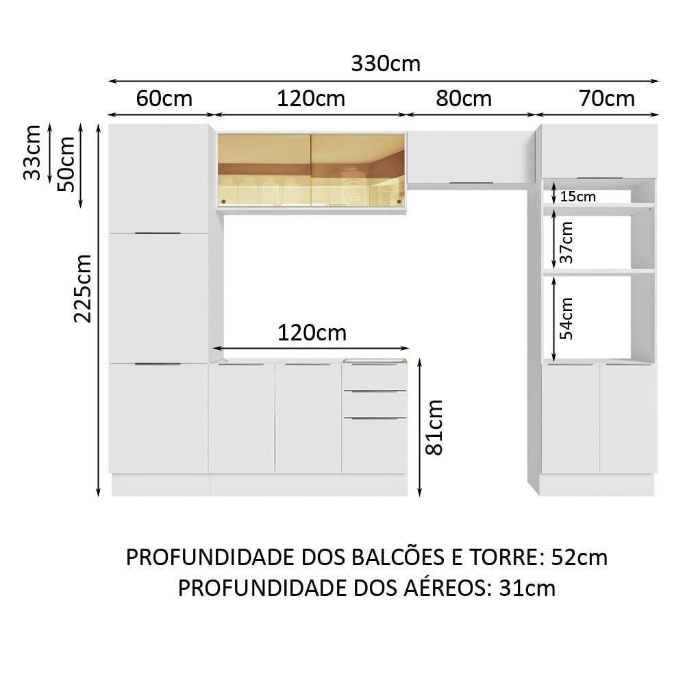 Armário De Cozinha Completa 330cm Branco Stella Madesa 07 Branco