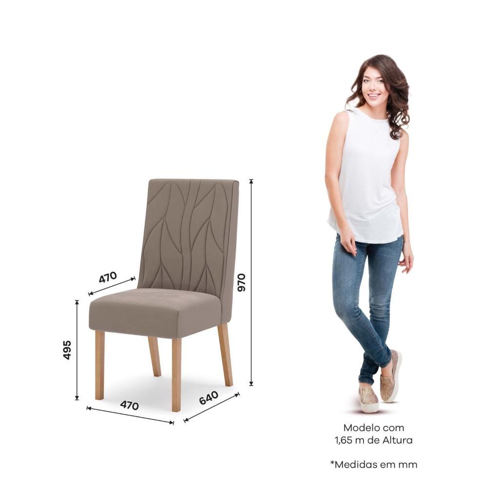 Miniatura Conjunto Sala Jantar Letícia Mesa 160 Cm Canto Arredondado com Vidro 6 Cadeiras Espresso Móveis Nature/Off White/Marrom Amêndoa