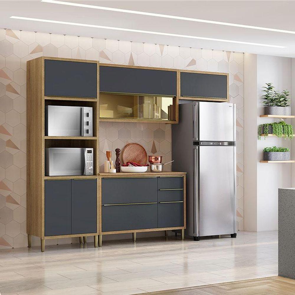 Miniatura Cozinha Modulada Paola Composição 3 Carvalho Dakar Grafite - Aramóveis
