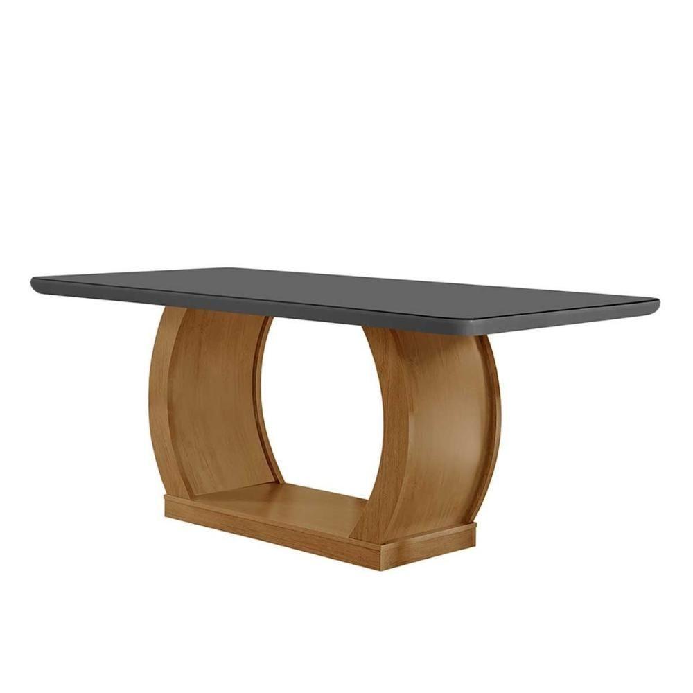 Miniatura Mesa De Sala Jantar Jade C-tampo Vidro Canto Curvo 180x90cm Imbuia-grafite Rufato