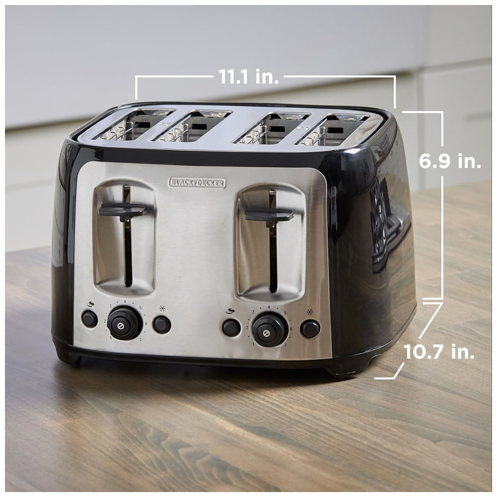 Torradeira BLACK+DECKER 4 Fatias, Fendas Ampla, 7 Níveis de Tostagem, 1400W, Função Congelados e Bagel, Controle de Tostagem, Elevação