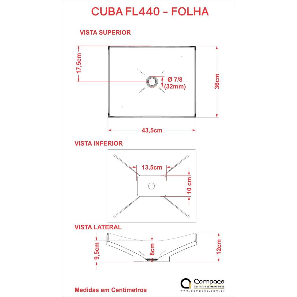 Miniatura Bancada para Banheiro 80cm com Cuba Folha F44 e Prateleira 805w Metrópole Compace Snow