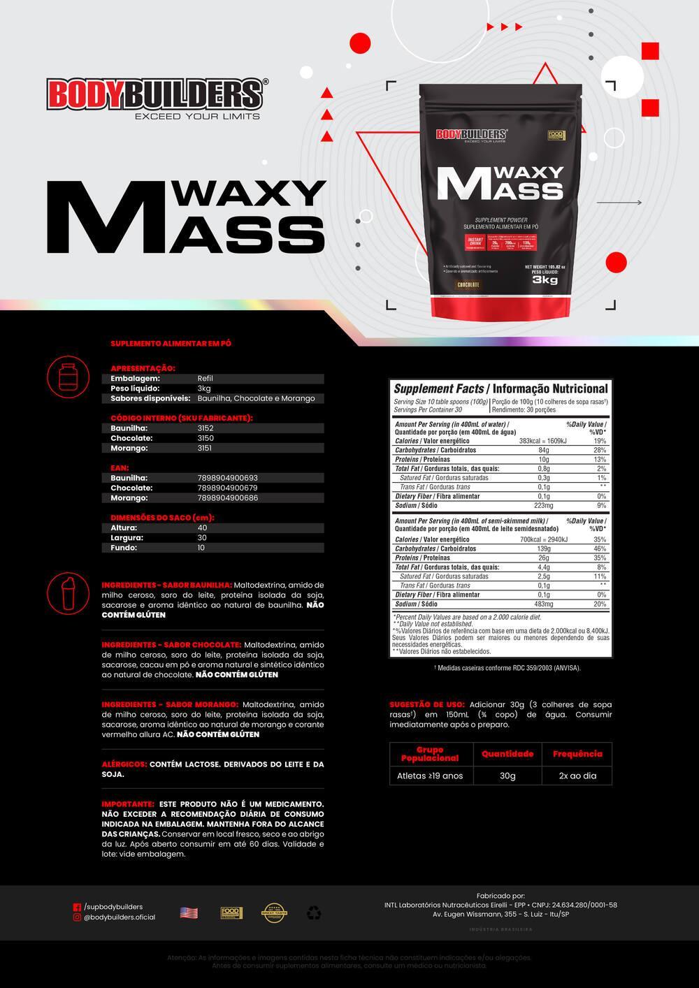 Miniatura Kit Hipercalórico Waxy Mass 3Kg+ Waxy Maize 800G Natural