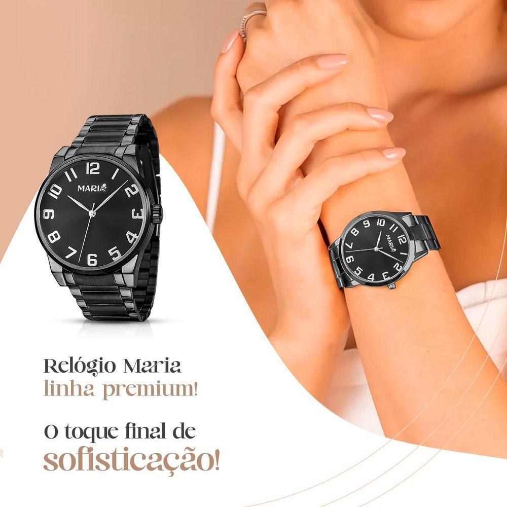 Miniatura Relogio Feminino Preto Aço Inox + Caixa + Brincos + Colar Original Presente Qualidade Premium Social